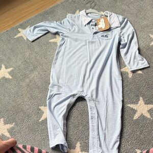 NWT angel dear blue whit stripe polo outfit 18-24mo